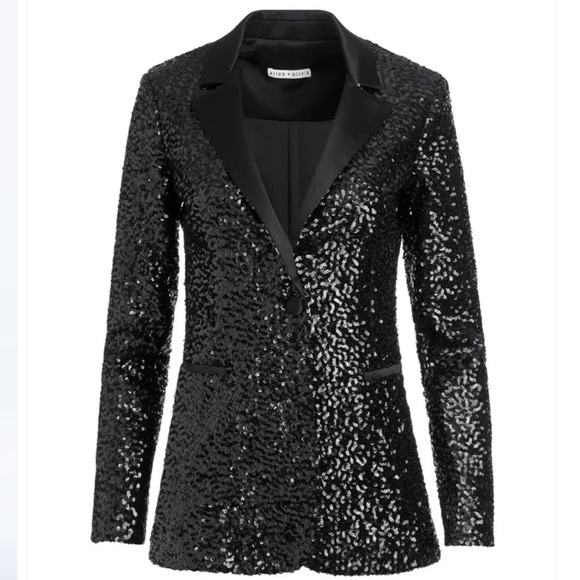 ALICE + OLIVIA Breann Sequin Fitted Blazer Black Size 2 NWT - Picture 5 of 12